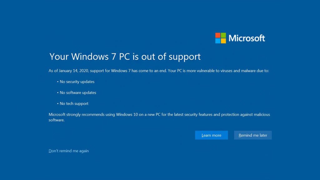 Your Windows 7 PC is out of support