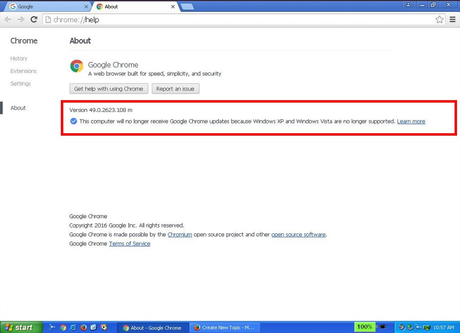 Google Chrome for Windows XP