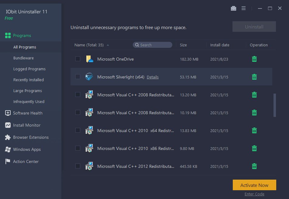 IObit Uninstaller interface