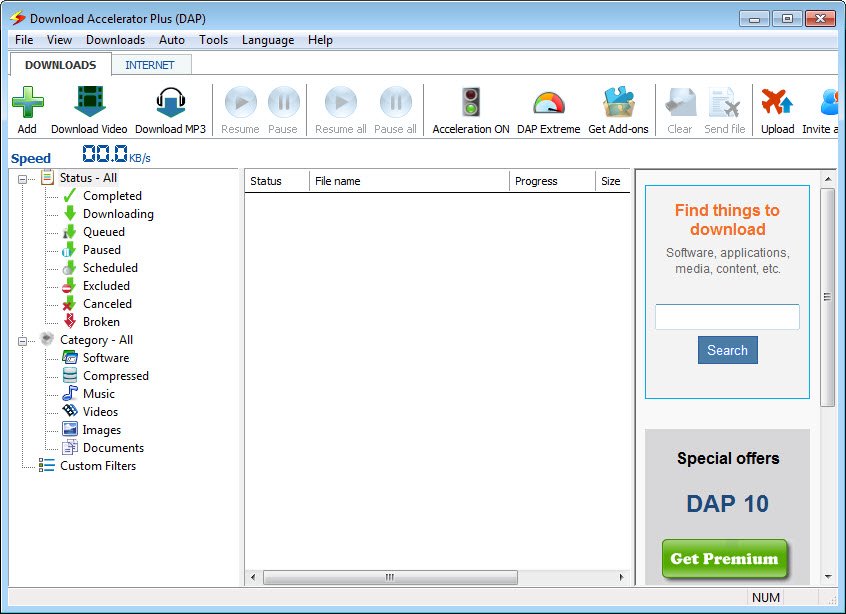 download accelerator plus - interface