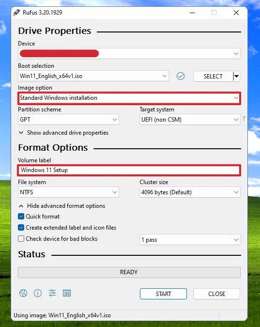 rufus for bootable USB of Windows 11