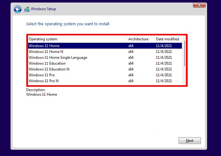 select Windows 11 edition- install windows 11