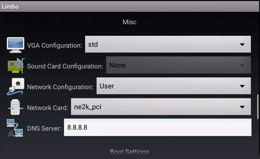 configure OS inside Limbo PC