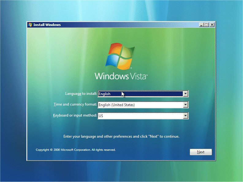 install Windows Vista
