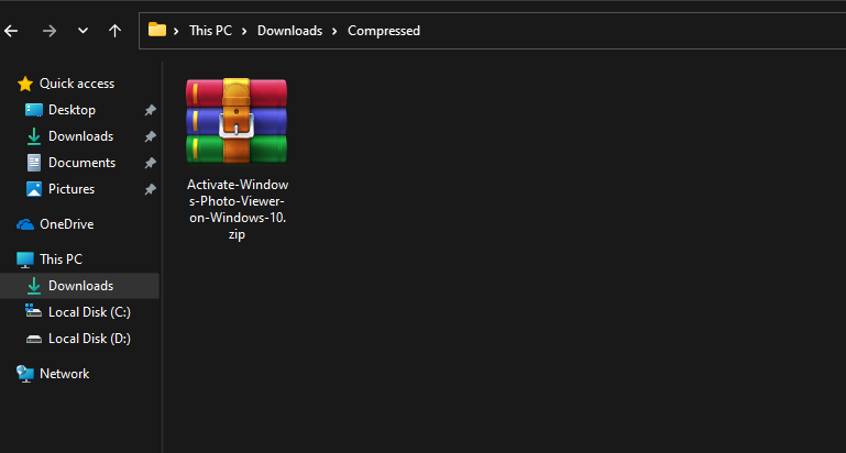 open Activate Windows Photo Viewer on Windows 10 zip