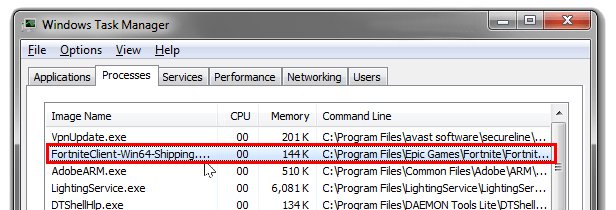 end the fortnite client from Task Manager